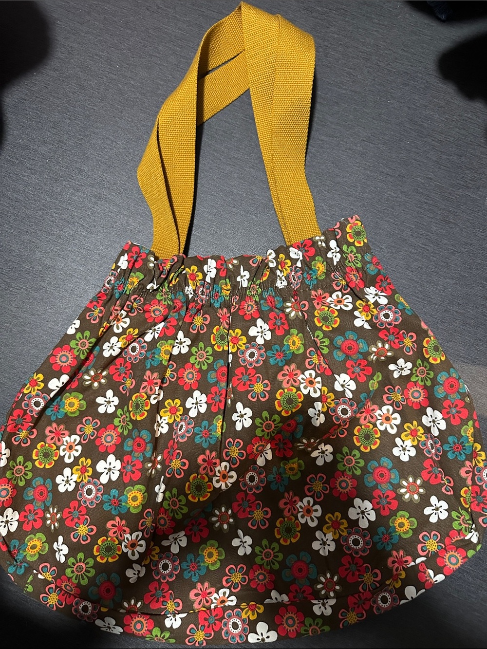 Floral Patterned Brown Tote with Mustard Straps - Picture 2 of 2
